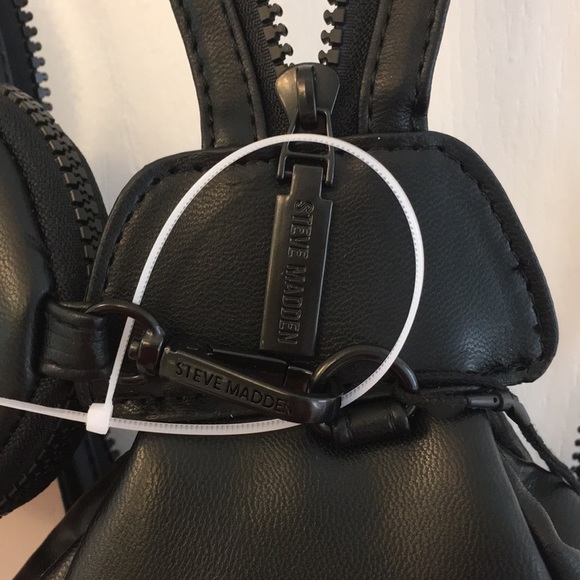 Steve Madden Black Puffy Leather Sling Backpack - Picture 13 of 17